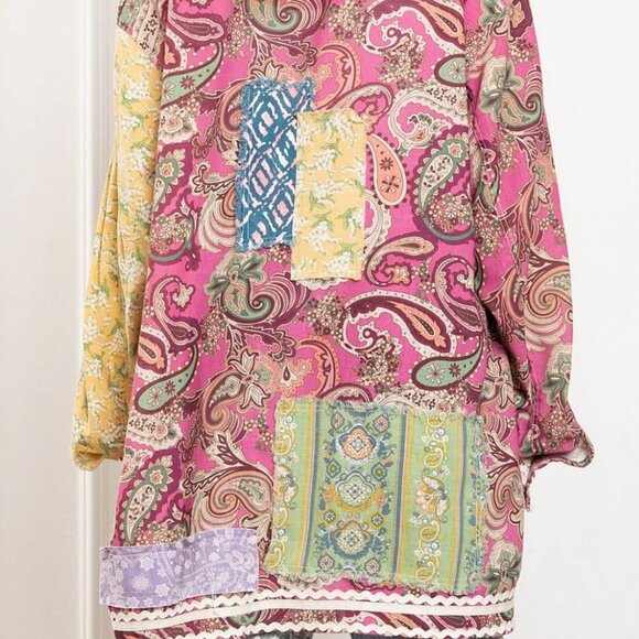 BLUE VELVET PAISLEY PATCHWORK OVERSIZED SHACKET - Picture 4 of 11